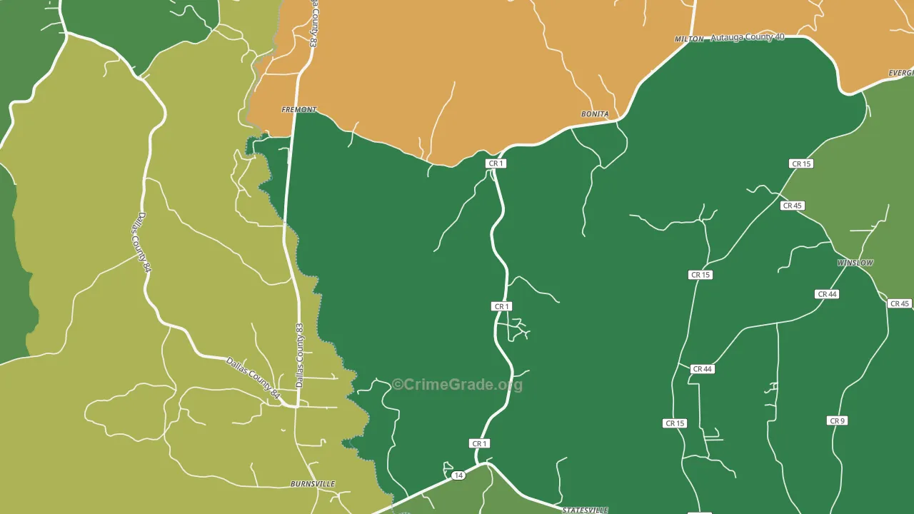 Jones, AL Map of Drug-Related Crime Rates