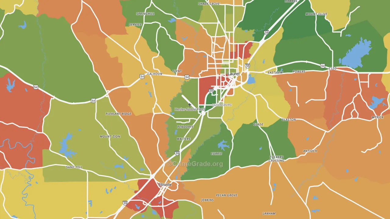 Jones County, MS Map of Drug-Related Crime Rates