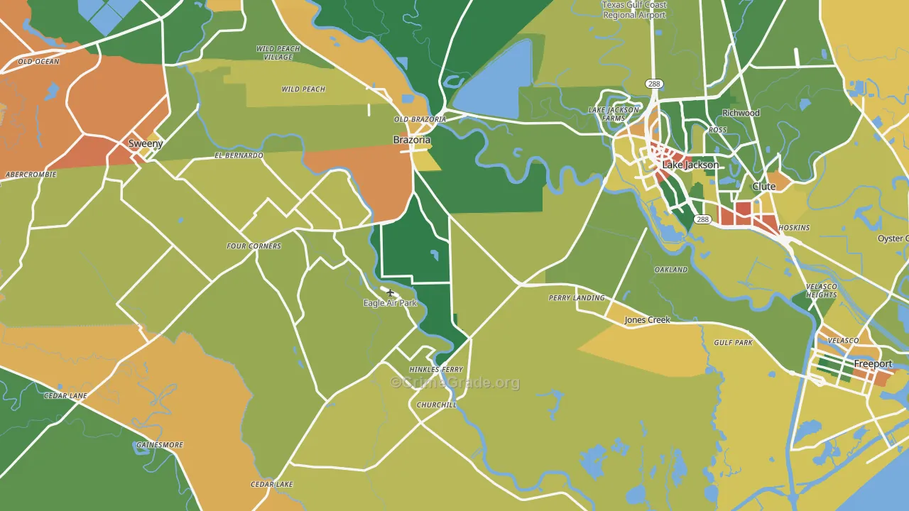 Jones Creek, TX Map of Drug-Related Crime Rates