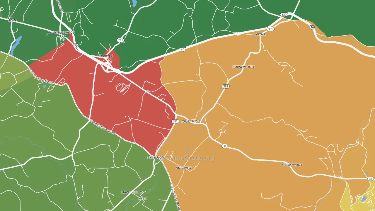 Jones Mills, PA Map of Drug-Related Crime Rates