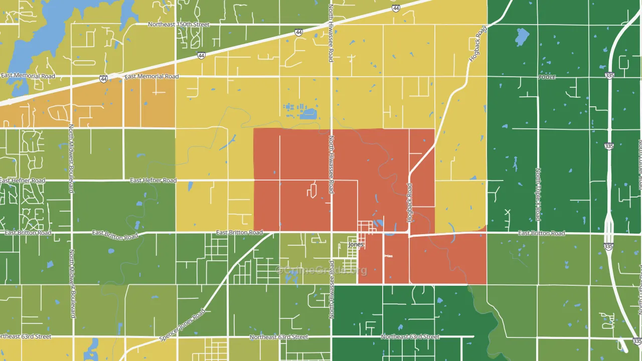 Jones, OK Map of Drug-Related Crime Rates