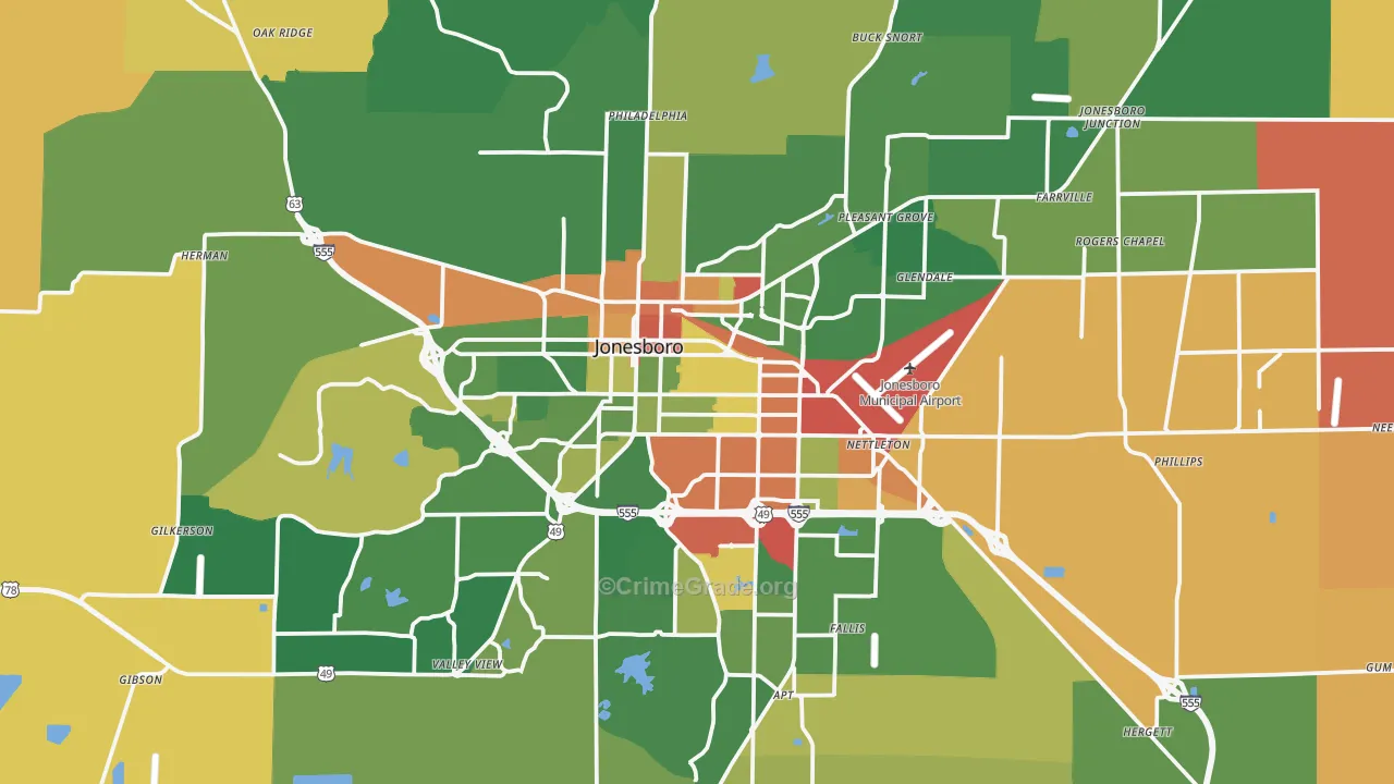 Jonesboro, AR Map of Drug-Related Crime Rates