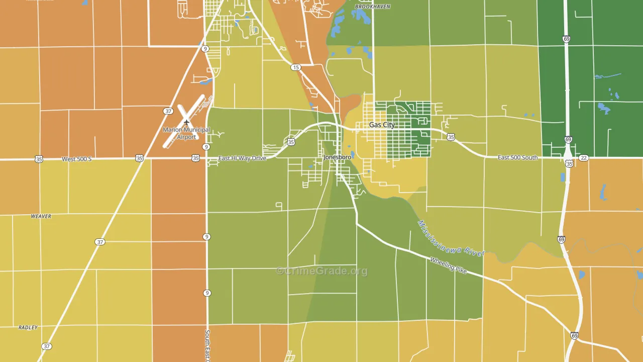 Jonesboro, IN Map of Drug-Related Crime Rates