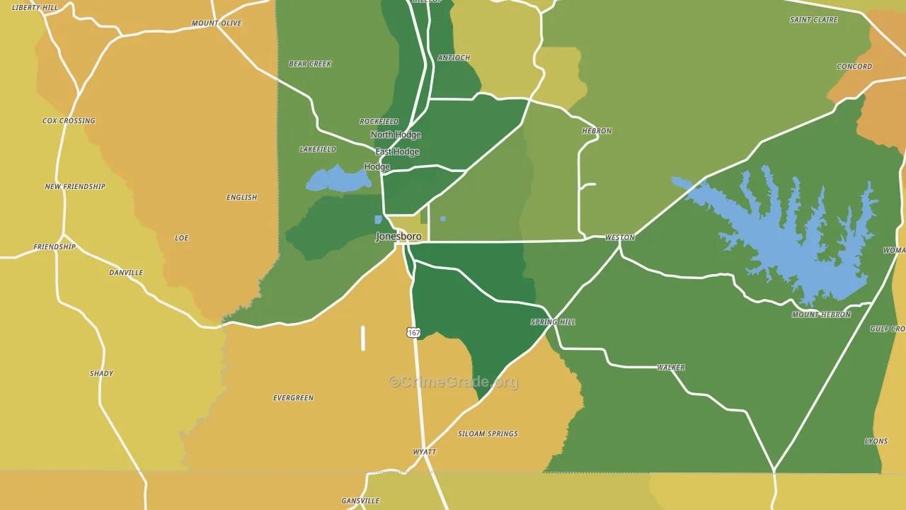 Jonesboro, LA Map of Drug-Related Crime Rates