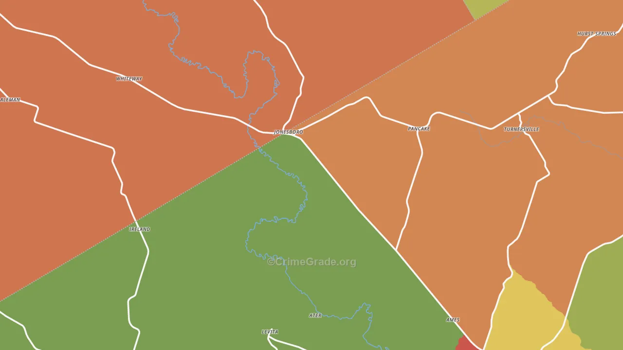 Jonesboro, TX Map of Drug-Related Crime Rates