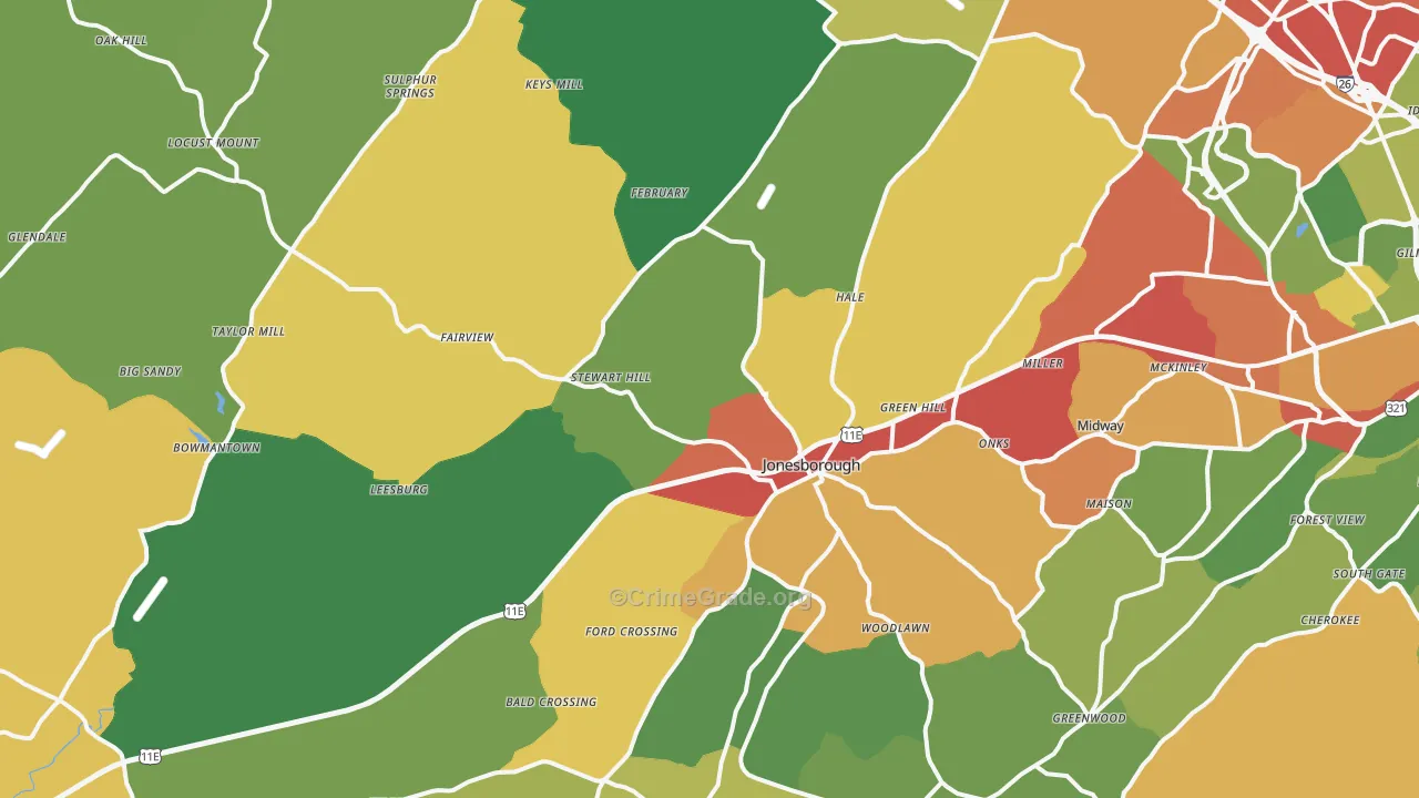 Jonesborough, TN Map of Drug-Related Crime Rates