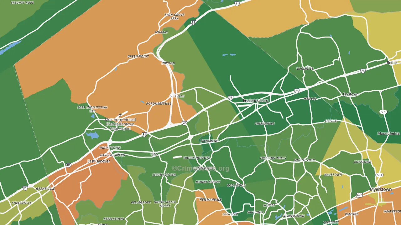 Jonestown, PA Map of Drug-Related Crime Rates
