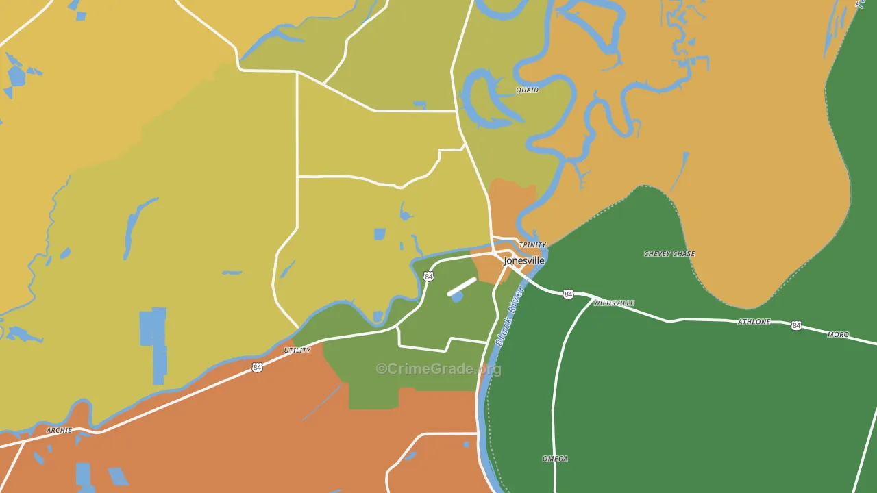Jonesville, LA Map of Drug-Related Crime Rates