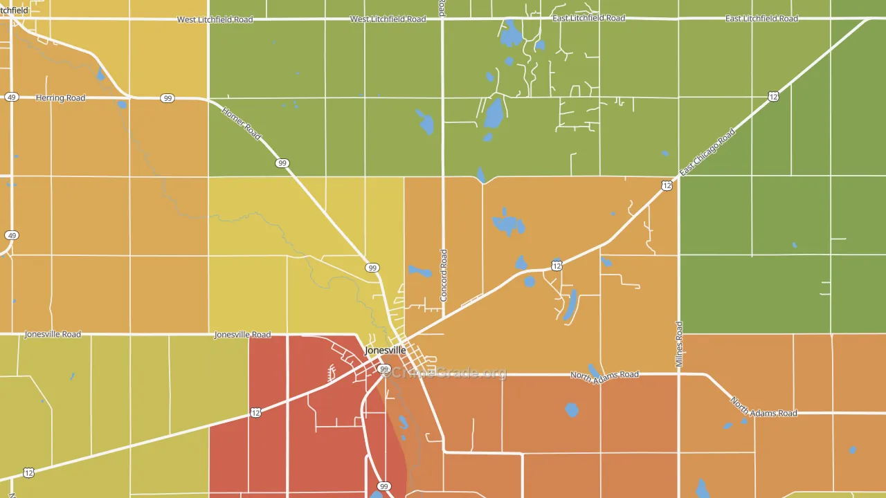 Jonesville, MI Map of Drug-Related Crime Rates