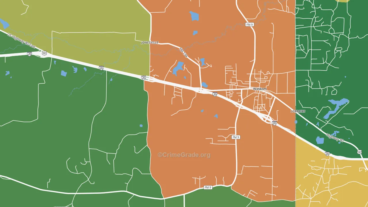 Jonesville, TX Map of Drug-Related Crime Rates