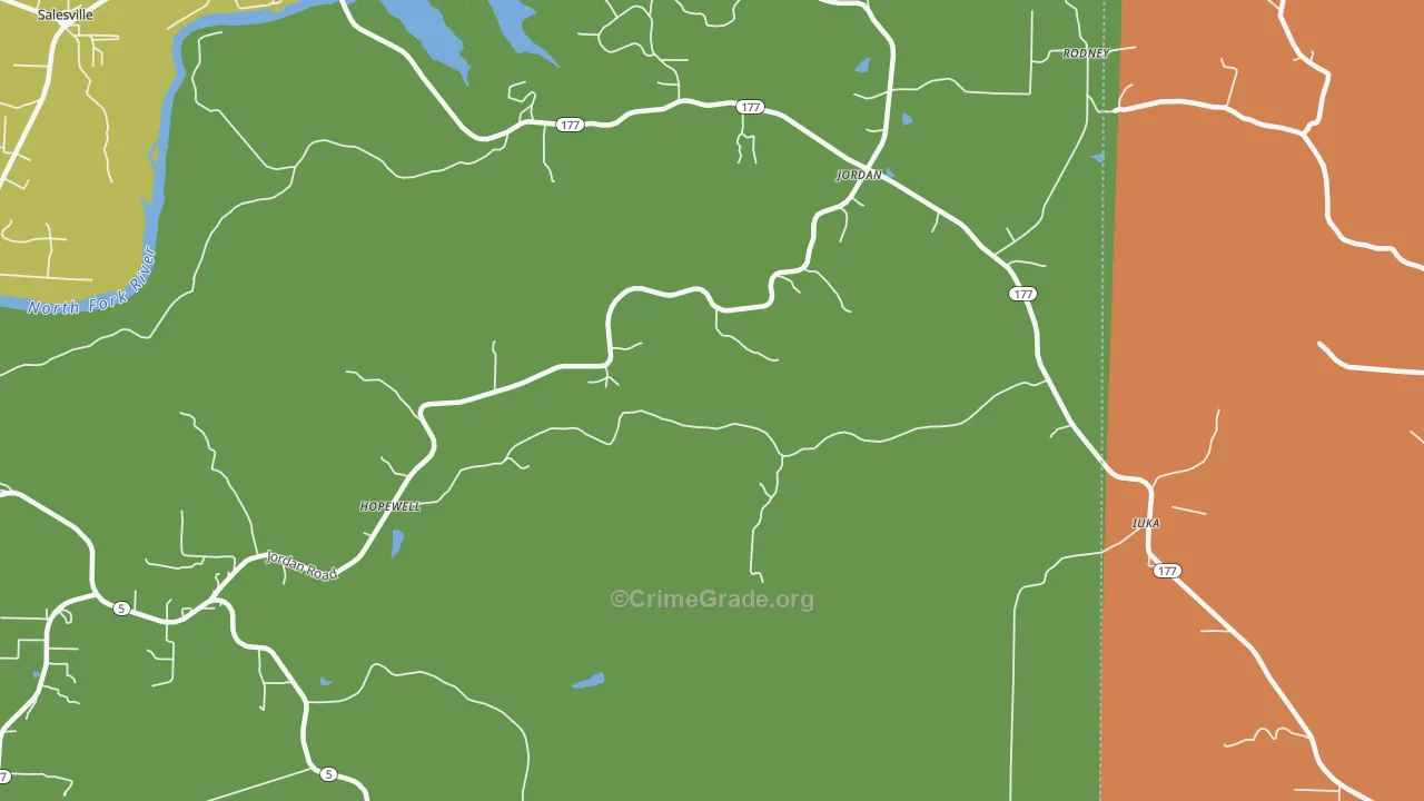 Jordan, AR Map of Drug-Related Crime Rates