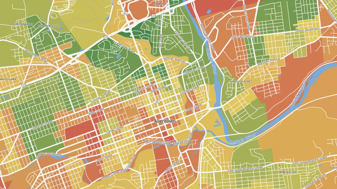 Jordan Heights, Allentown, PA Map of Drug-Related Crime Rates