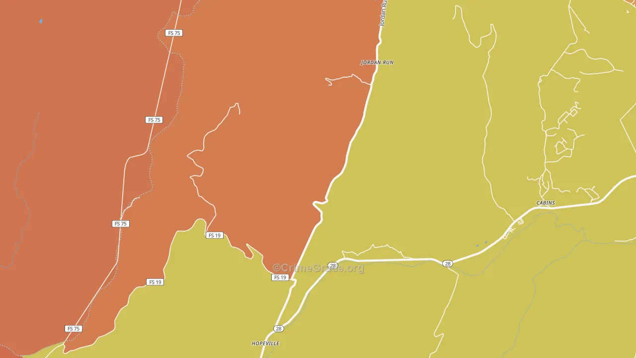 Jordan Run, WV Map of Drug-Related Crime Rates