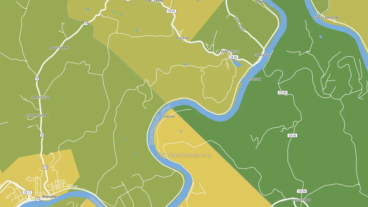 Jordan, WV Map of Drug-Related Crime Rates
