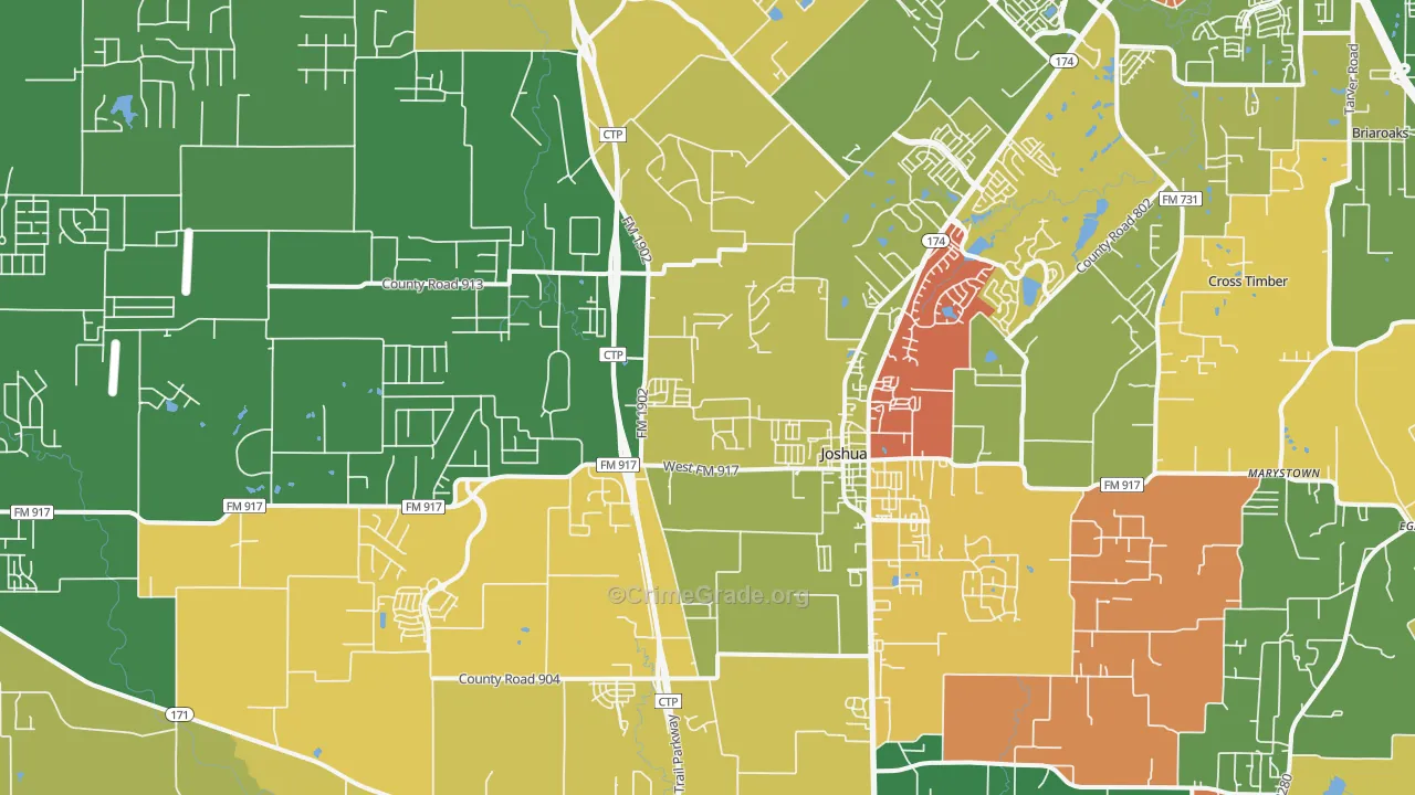 Joshua, TX Map of Drug-Related Crime Rates