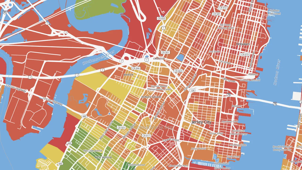 Journal Square, Jersey City, NJ Map of Drug-Related Crime Rates