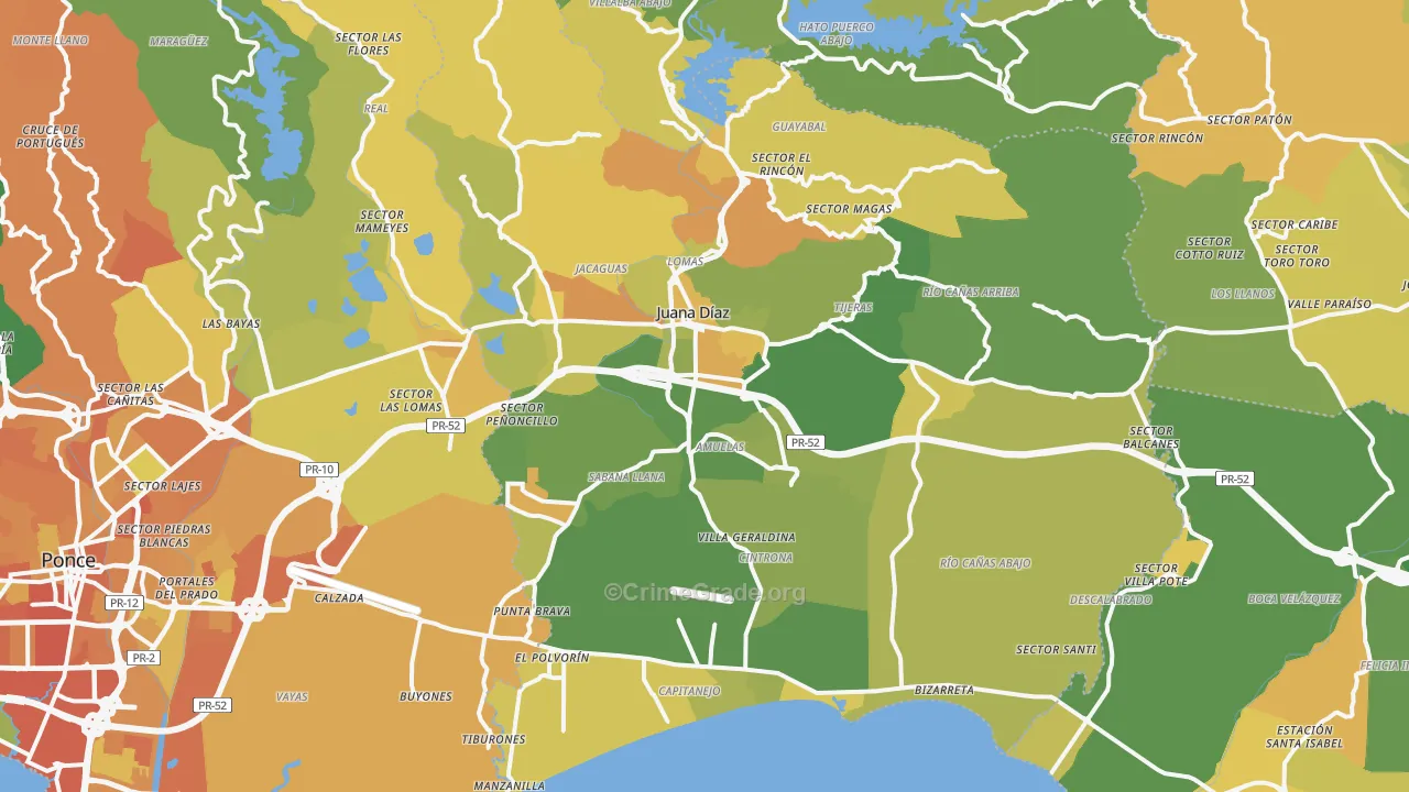 Juana Diaz Municipio, PR Map of Drug-Related Crime Rates