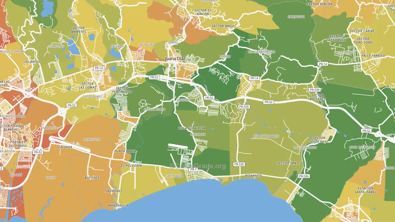 Juana Diaz, PR Map of Drug-Related Crime Rates