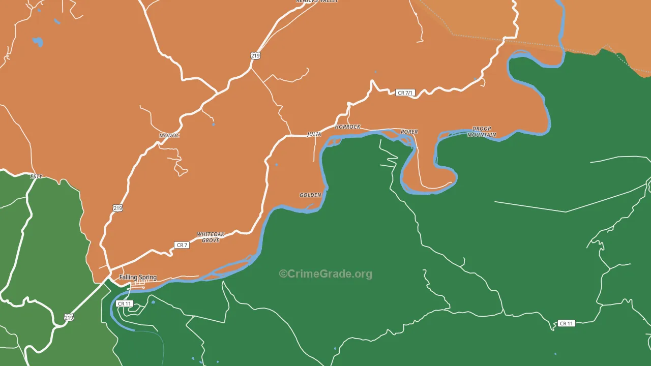 Julia, WV Map of Drug-Related Crime Rates