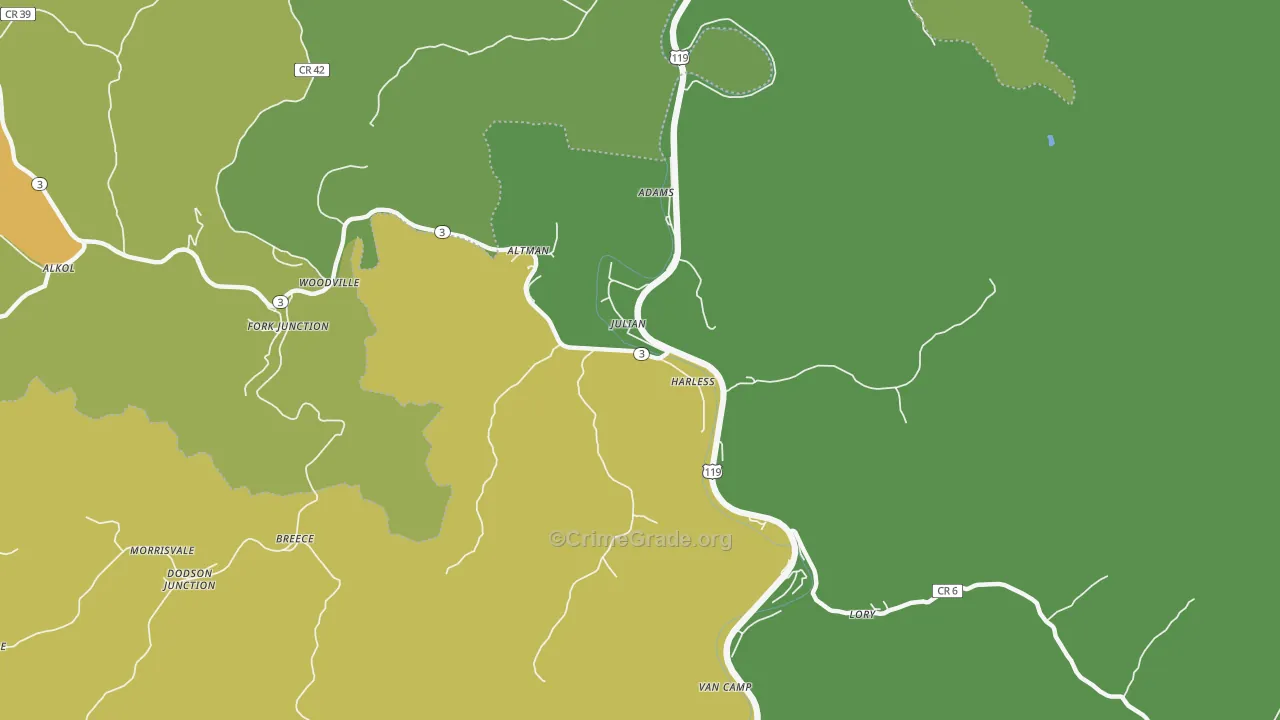 Julian, WV Map of Drug-Related Crime Rates