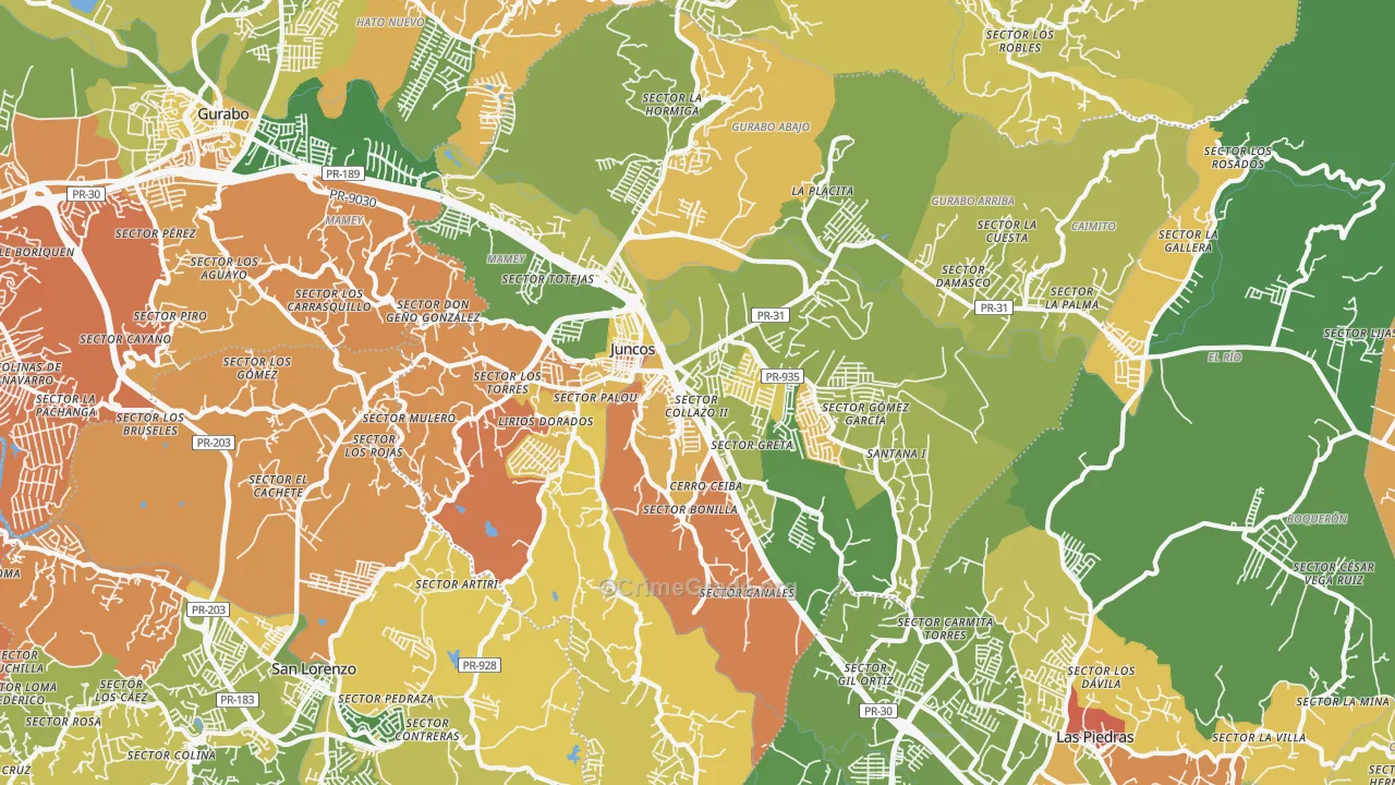 Juncos Municipio, PR Map of Drug-Related Crime Rates