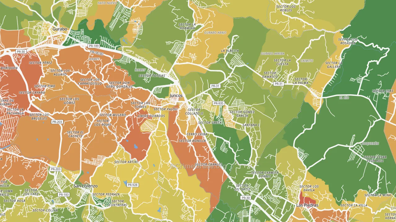 Juncos, PR Map of Drug-Related Crime Rates