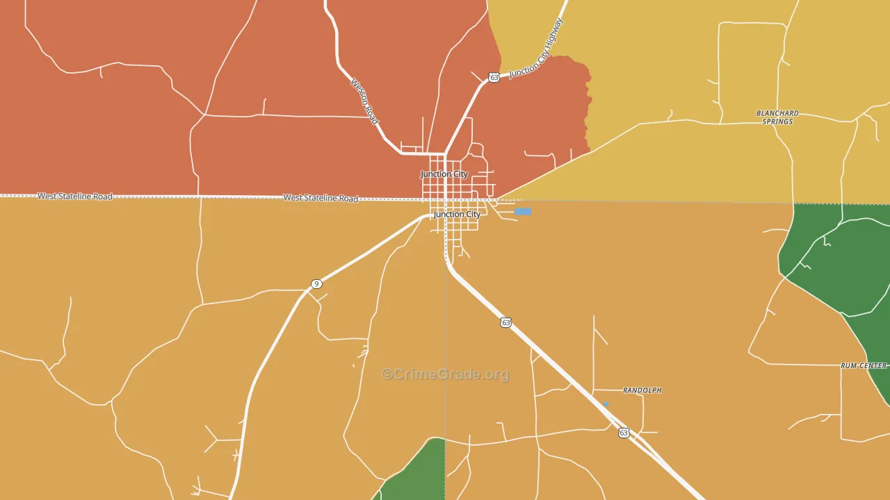 Junction City, LA Map of Drug-Related Crime Rates
