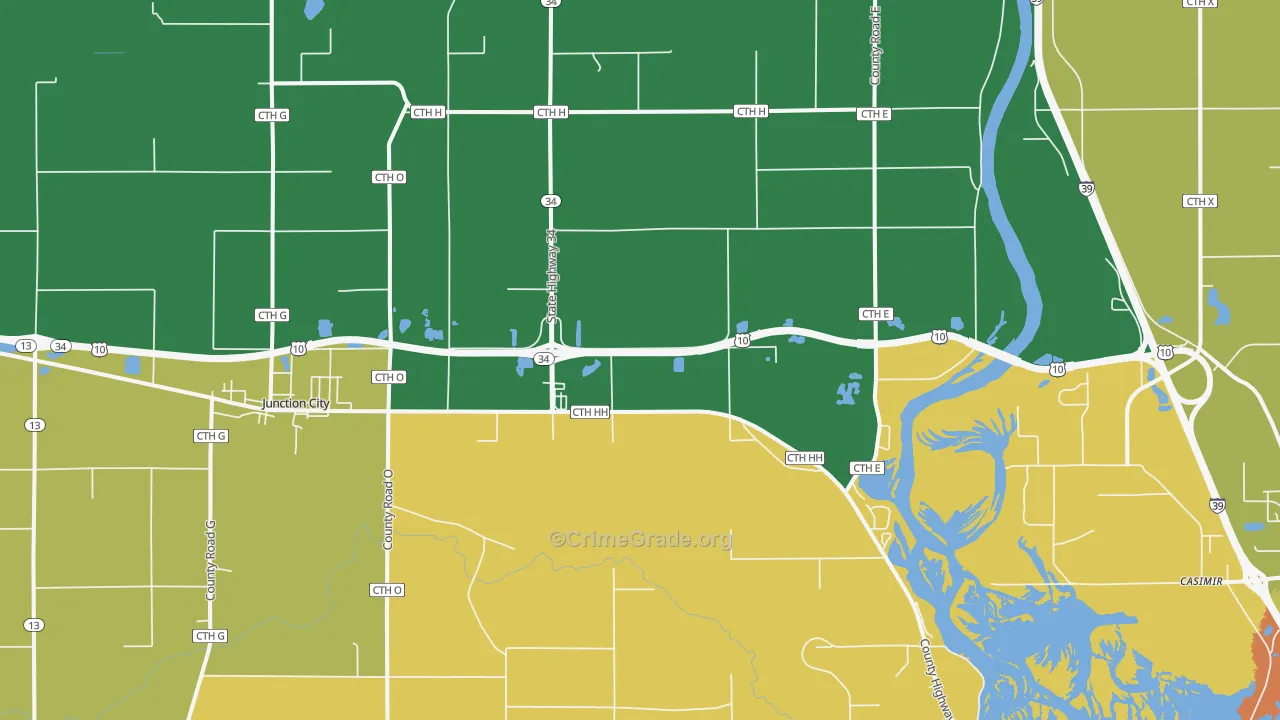 Junction City, WI Map of Drug-Related Crime Rates