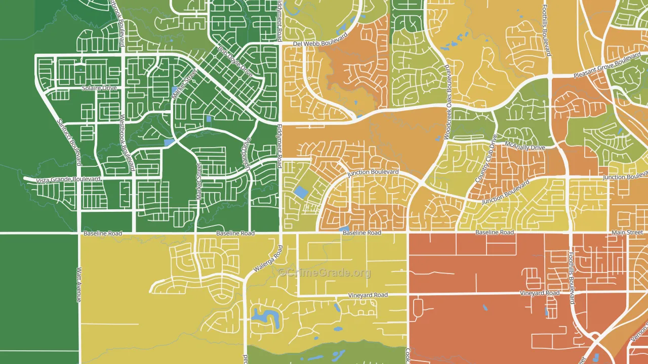 Junction West, Roseville, CA Map of Drug-Related Crime Rates