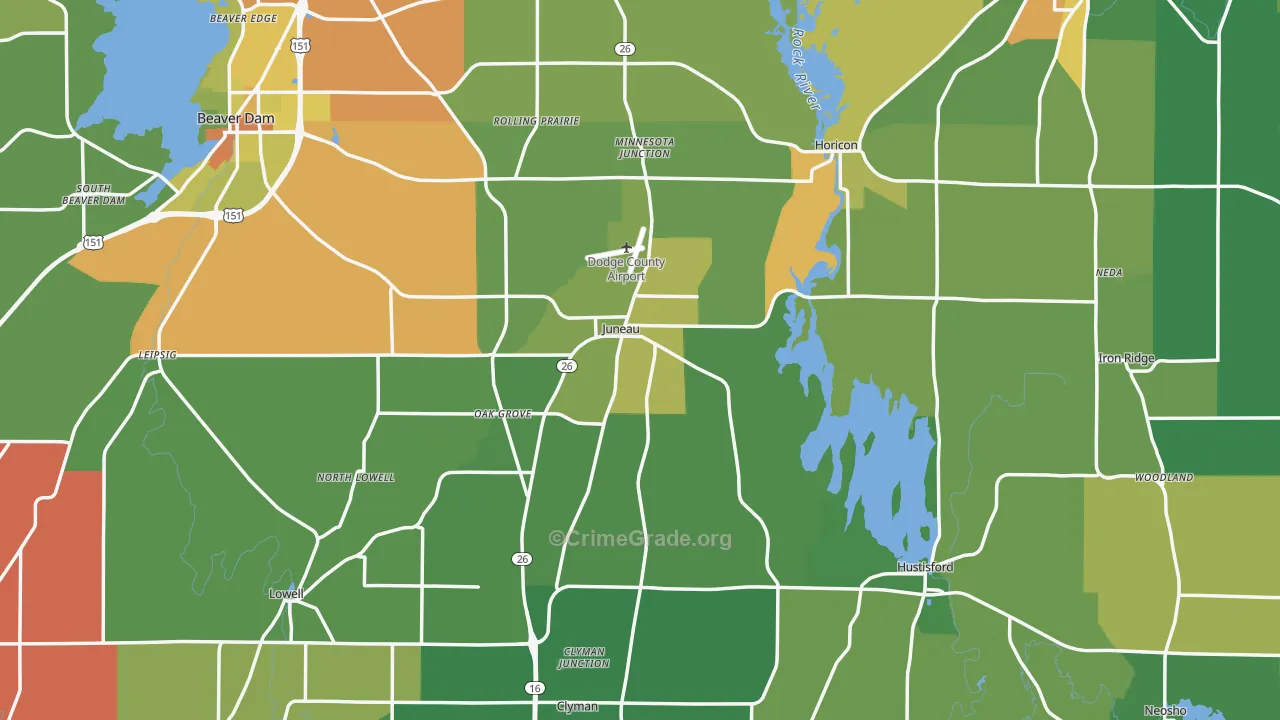 Juneau, WI Map of Drug-Related Crime Rates