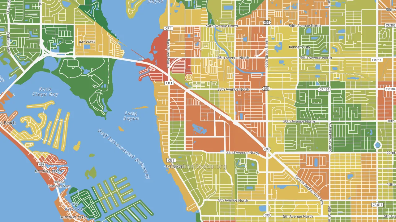 Jungle Terrace, St. Petersburg, FL Map of Drug-Related Crime Rates
