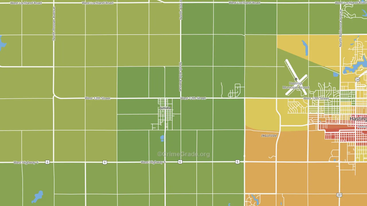 Juniata, NE Map of Drug-Related Crime Rates