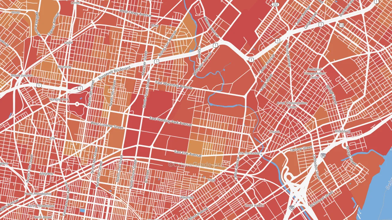 Juniata Park-Feltonville, Philadelphia, PA Map of Drug-Related Crime Rates