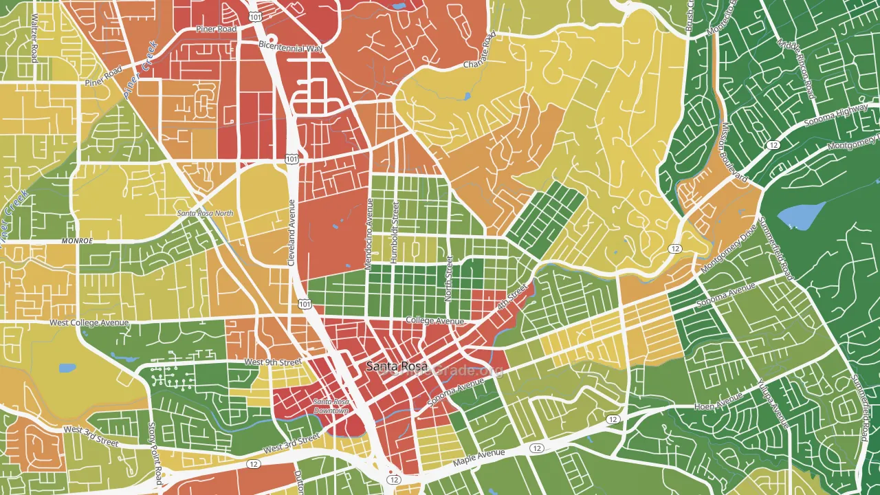 Junior College Neighborhood Assc., Santa Rosa, CA Map of Drug-Related Crime Rates