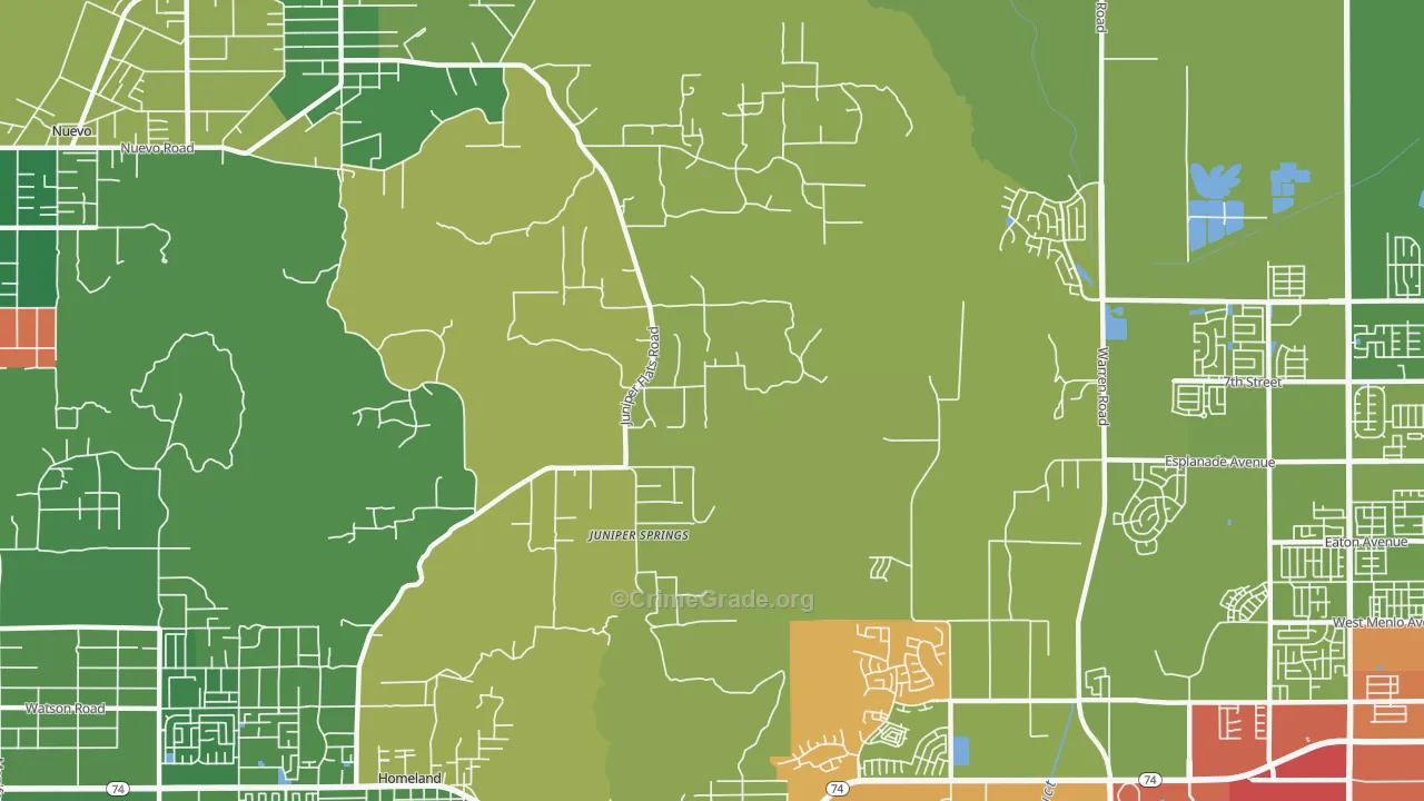 Juniper Springs, CA Map of Drug-Related Crime Rates