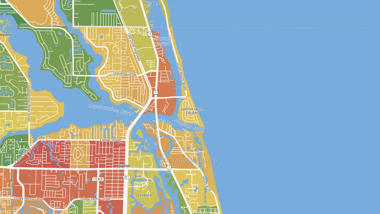 Jupiter Inlet Colony, FL Map of Drug-Related Crime Rates