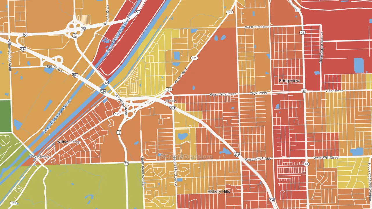 Justice, IL Map of Drug-Related Crime Rates