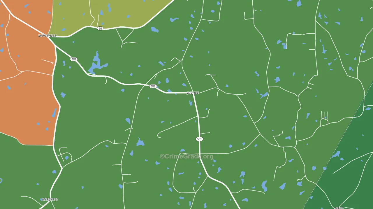 Justice, NC Map of Drug-Related Crime Rates