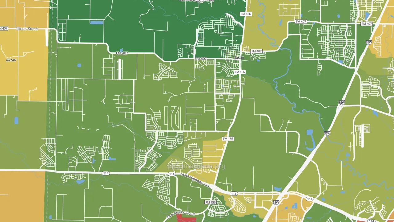 Justin, TX Map of Drug-Related Crime Rates
