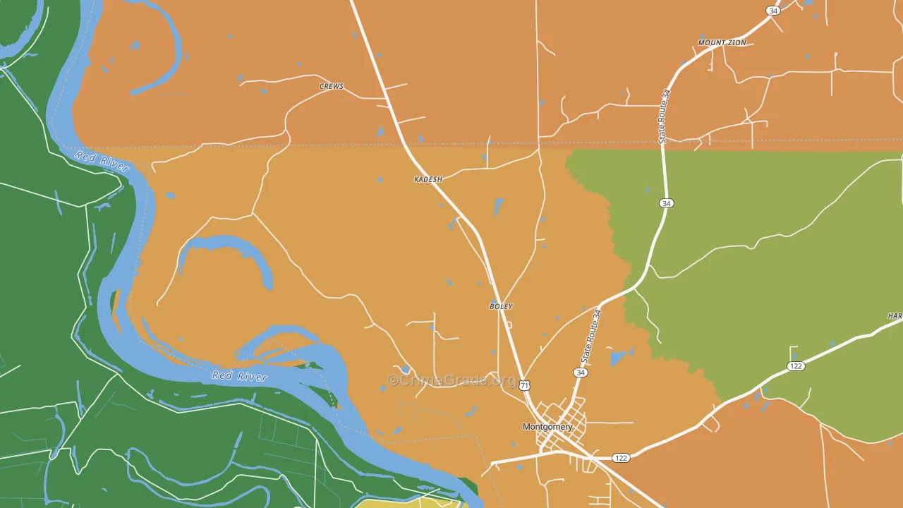 Kadesh, LA Map of Drug-Related Crime Rates