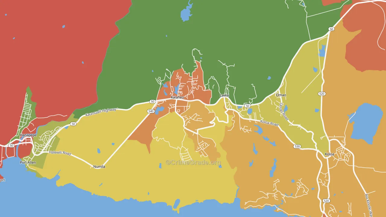 Kalaheo, HI Map of Drug-Related Crime Rates