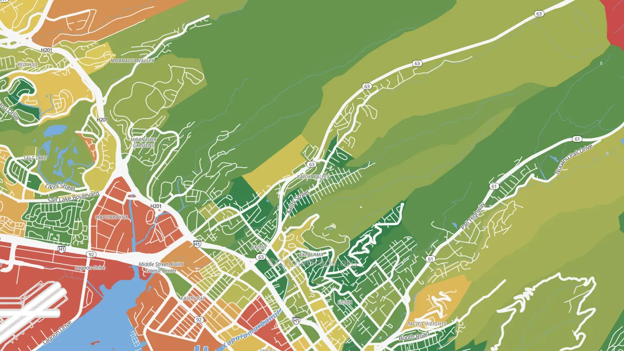 Kalihi Valley, Honolulu, HI Map of Drug-Related Crime Rates