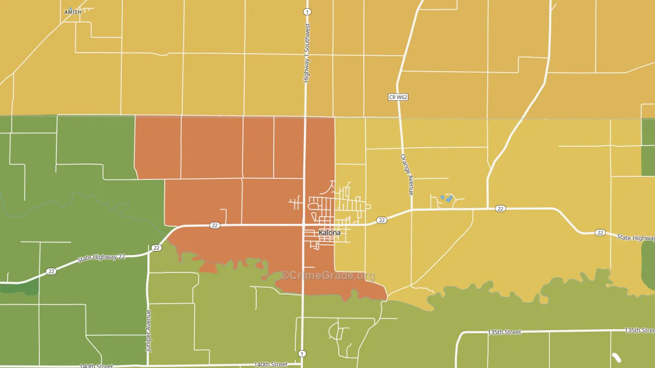 Kalona, IA Map of Drug-Related Crime Rates