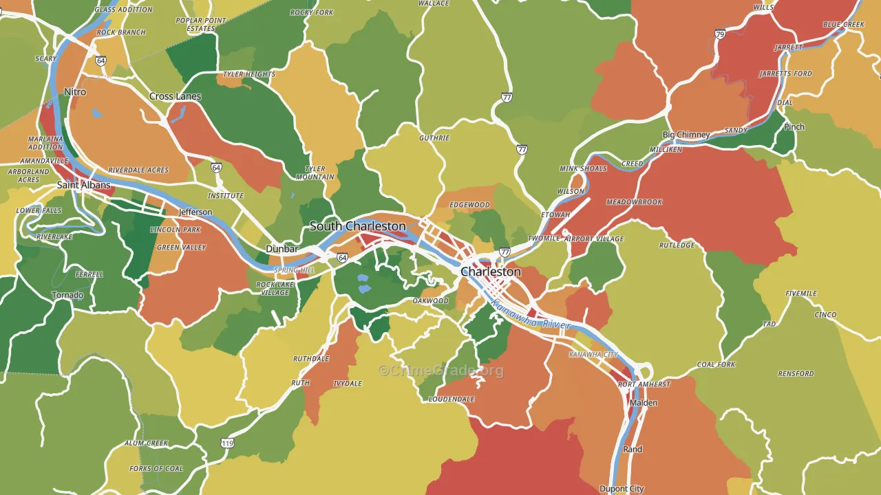 Kanawha County, WV Map of Drug-Related Crime Rates