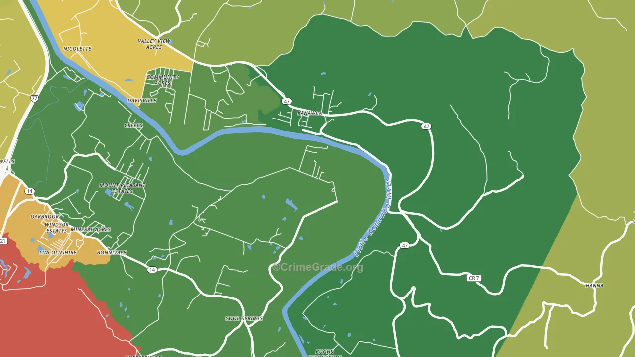 Kanawha, WV Map of Drug-Related Crime Rates