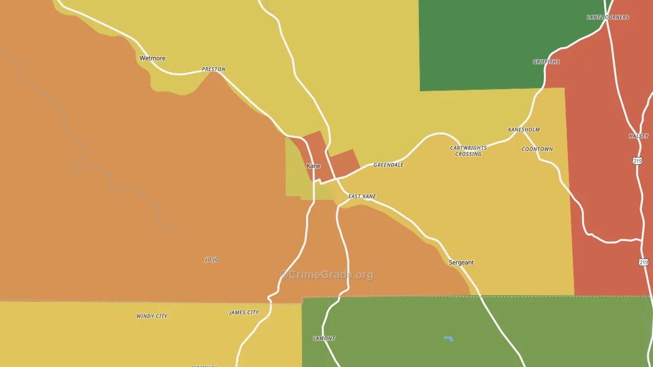 Kane, PA Map of Drug-Related Crime Rates