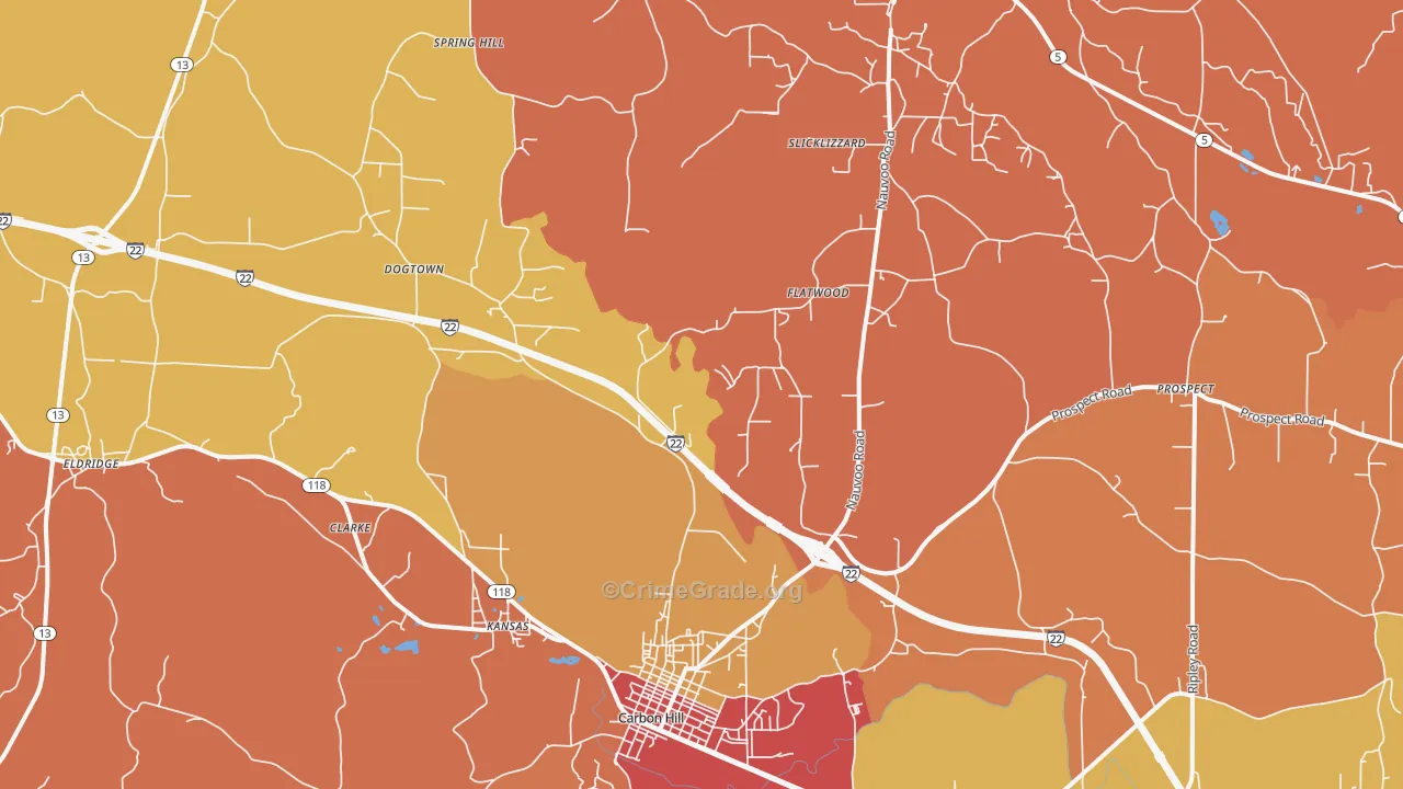 Kansas, AL Map of Drug-Related Crime Rates