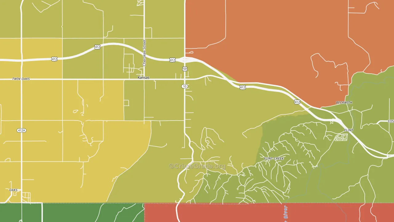 Kansas, OK Map of Drug-Related Crime Rates