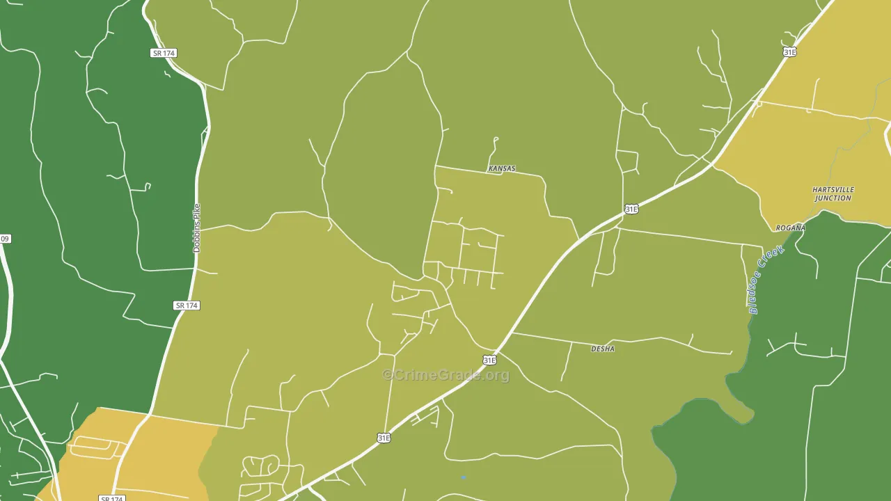 Kansas, TN Map of Drug-Related Crime Rates