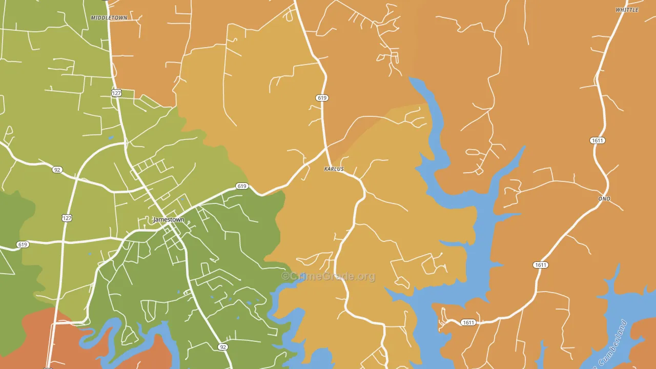 Karlus, KY Map of Drug-Related Crime Rates